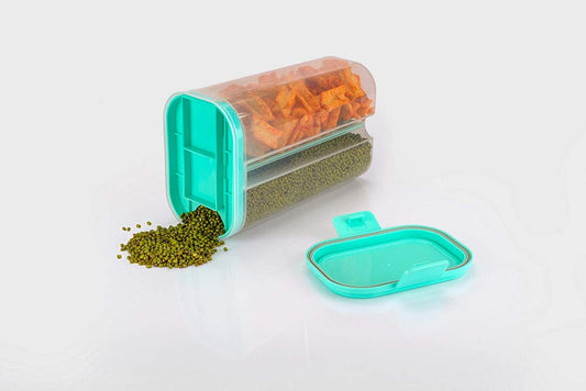 2146 Plastic 2 Sections Air Tight Transparent Food Grain Cereal Storage Container (2 Ltr) (With Box) - Zidbik