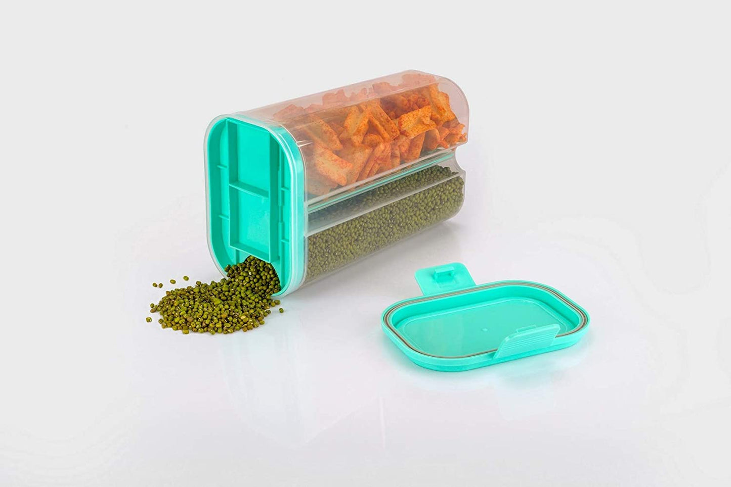 2146 Plastic 2 Sections Air Tight Transparent Food Grain Cereal Storage Container (2 Ltr) (With Box) - Zidbik