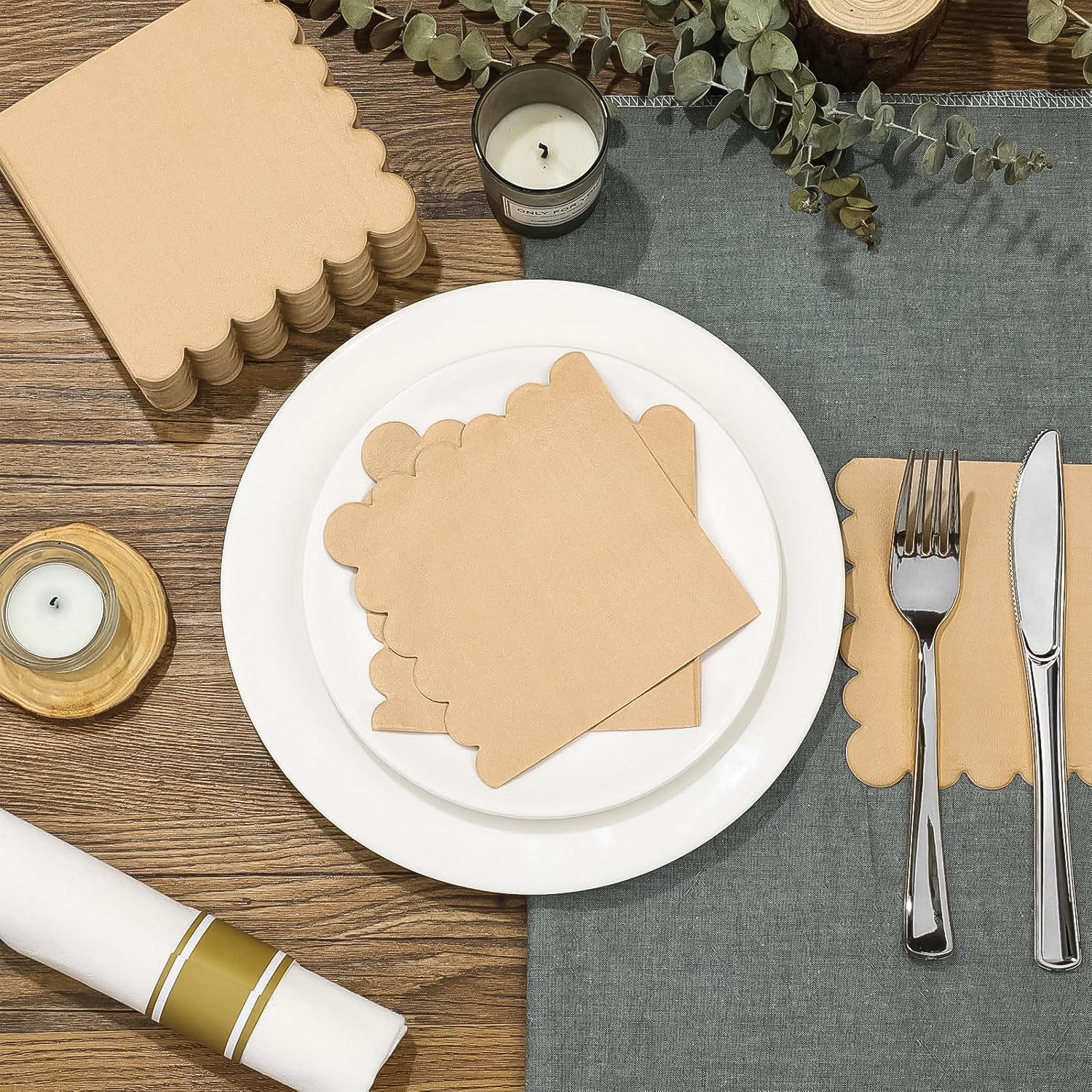 Disposable Scalloped Edge Tissue Napkins Set (120 Pc) - Zidbik