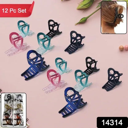 Plastic Hair Clamp Grip Simple Matte Hair Barrette Clamp (12 Pc Mix Design) - Zidbik