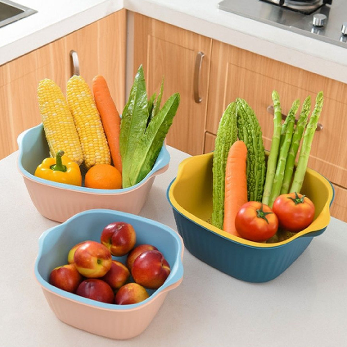 5228a  Kitchen Bowl Plastic Washing Bowl And Strainer Drainer Basket For Home  Kitchen Use - Zidbik