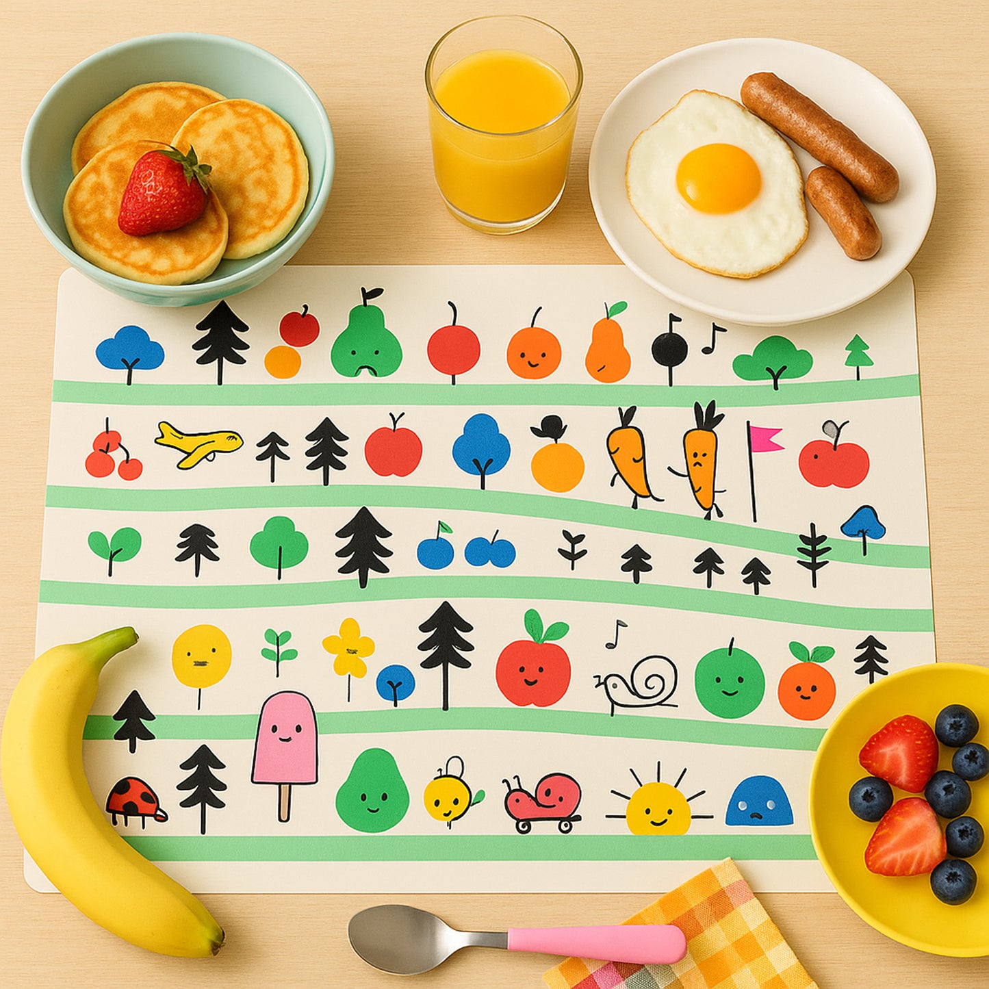 Colorful Cartoon Printed Dining Table Placemats For Kids (4 Pc  40x30 Cm) - Zidbik