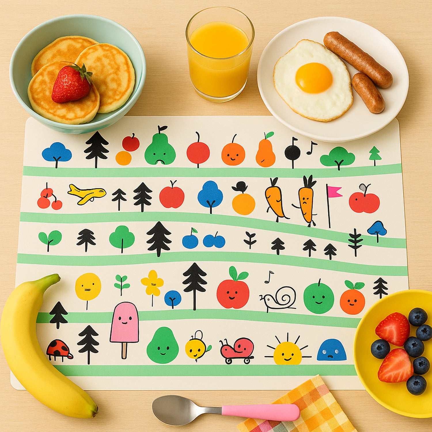 Colorful Cartoon Printed Dining Table Placemats For Kids (4 Pc  40x30 Cm) - Zidbik