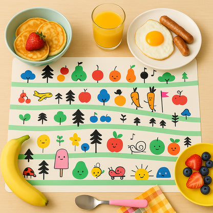 Colorful Cartoon Printed Dining Table Placemats For Kids (4 Pc  40x30 Cm) - Zidbik
