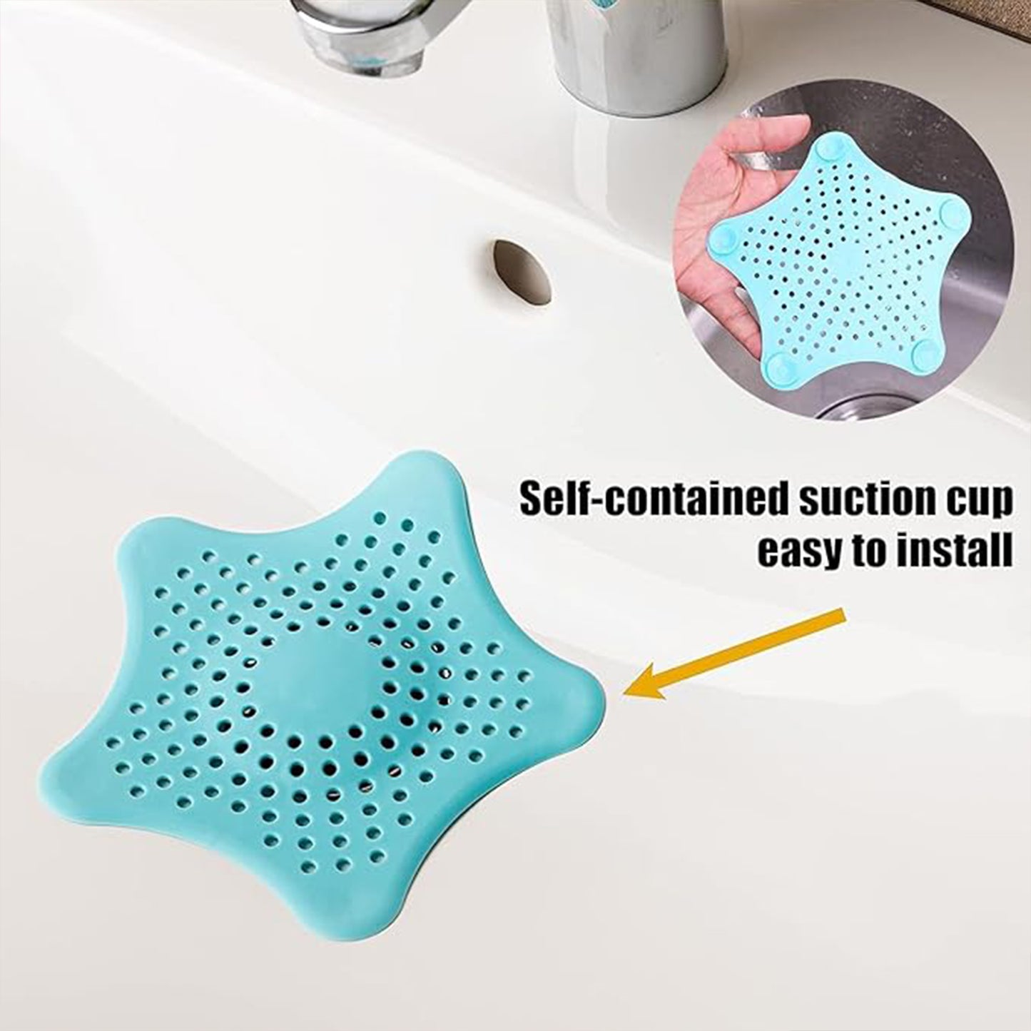 Aqua Blue Silicone Star Shaped Sink Filter Bathroom Hair Catcher Drain Strainers For Basin - Zidbik