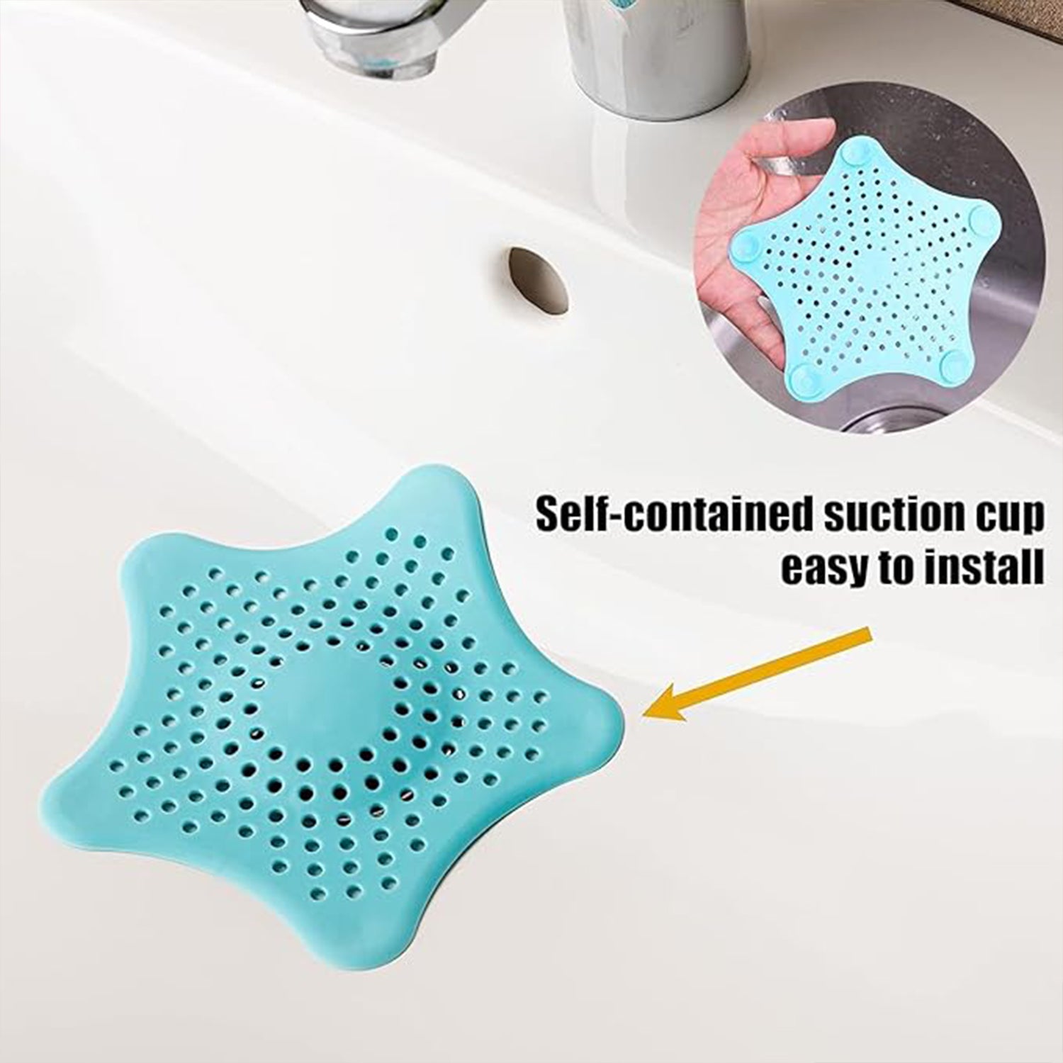 Aqua Blue Silicone Star Shaped Sink Filter Bathroom Hair Catcher Drain Strainers For Basin - Zidbik
