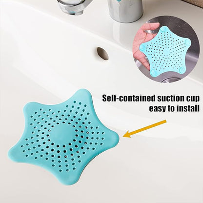Aqua Blue Silicone Star Shaped Sink Filter Bathroom Hair Catcher Drain Strainers For Basin - Zidbik