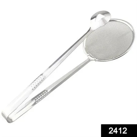 2412 2in1 Stainless Steel Filter Spoon With Clip Food Kitchen Oil-frying Multi-functional - Zidbik