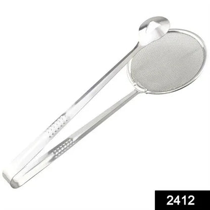 2412 2in1 Stainless Steel Filter Spoon With Clip Food Kitchen Oil-frying Multi-functional - Zidbik