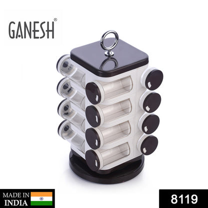 8119 Ganesh Multipurpose Revolving Spice Rack With 16 Pcs Dispenser Each 100 Ml Plastic Spice Abs Material 1 Piece Spice Set 1 Piece Spice Set  (Plastic) - Zidbik