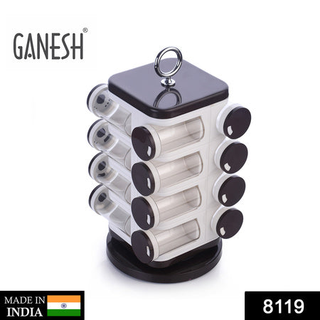 8119 Ganesh Multipurpose Revolving Spice Rack With 16 Pcs Dispenser Each 100 Ml Plastic Spice Abs Material 1 Piece Spice Set 1 Piece Spice Set  (Plastic) - Zidbik