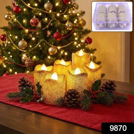 Christmas Premium Glitter Led Tealight Candles (6 Pc Set) - Zidbik