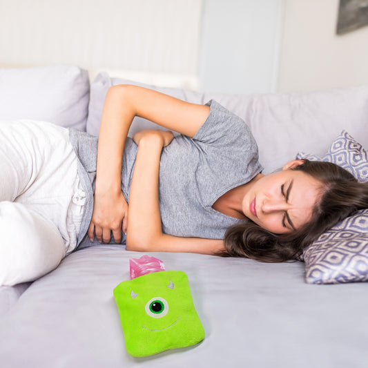 6519 Green One Eye Monster Print Small Hot Water Bag With Cover For Pain Relief Neck Shoulder Pain And Hand Feet Warmer Menstrual Cramps. - Zidbik