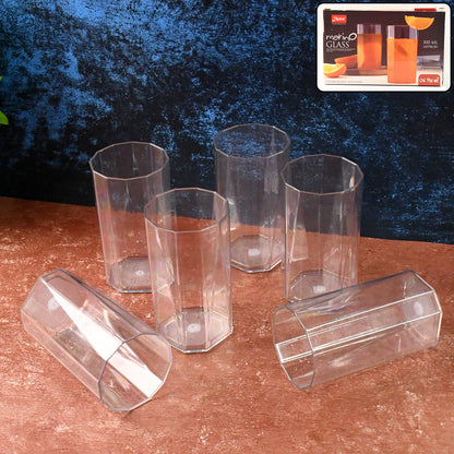 Apex Merino N Glass Unbreakable Plastic Drinking Glass Set (6pc300ml) Approx - Zidbik