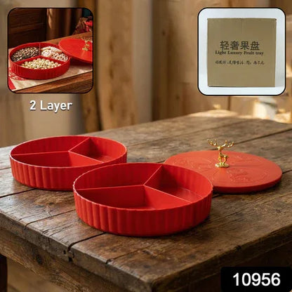 2 Layer Multipurpose Decorative Dry Fruit And Snack Serving Tray (1 Pc) - Zidbik