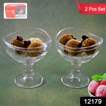 Glass Footed Dessert Bowl Ice Cream Cup (2 Pcs Set) - Zidbik