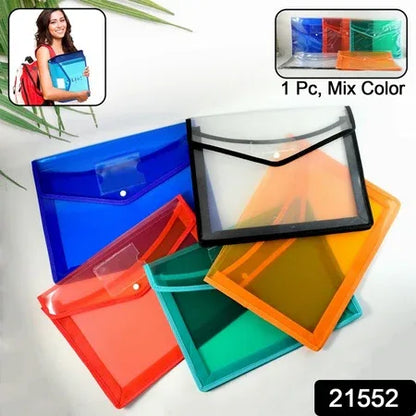 Transparent Document File Folder Multi-color Button Closure File Bags (1 Pc Mix Color) - Zidbik