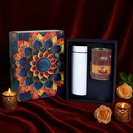 Effete Coffee Almonds Gift Hamper Golden With Bottle (2 Pc Set) - Zidbik