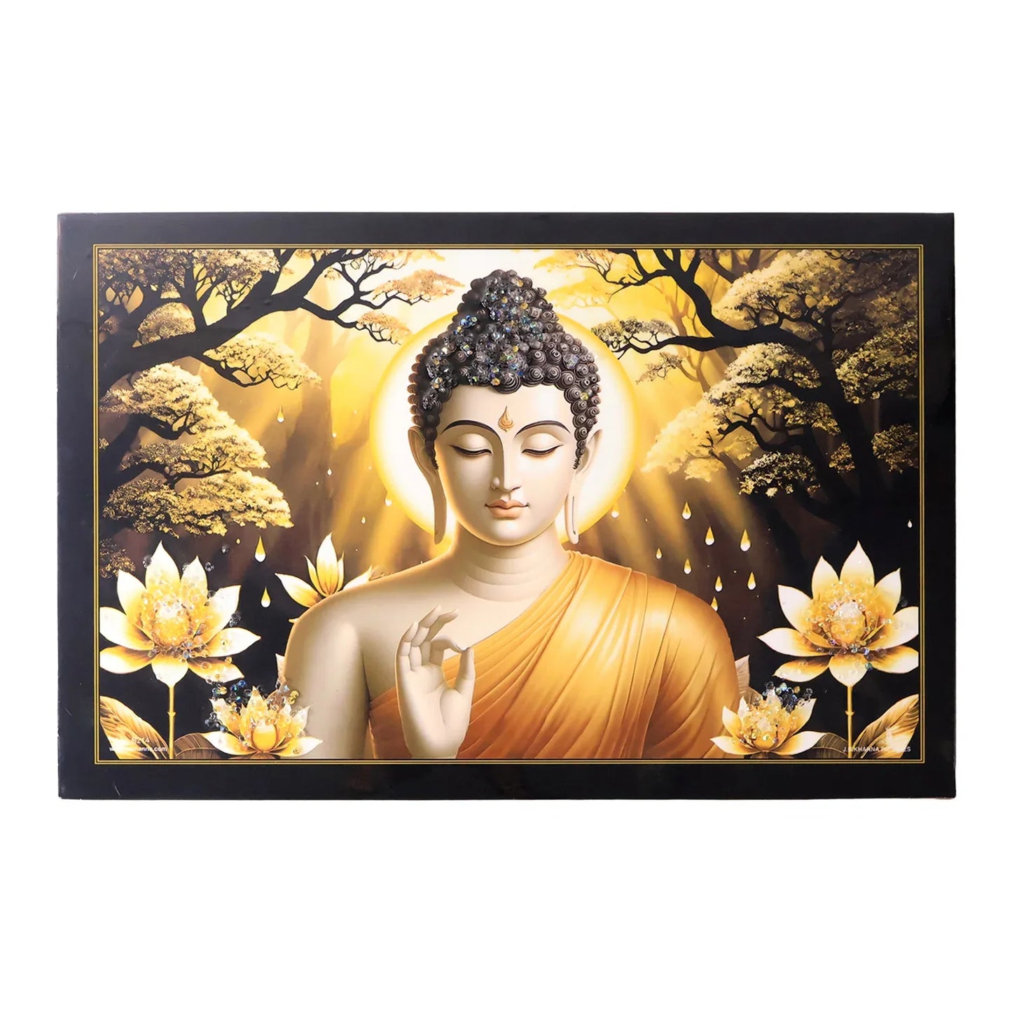 Decorative Lord Buddha Wall Painting With Wooden Frame Mix Design 45x30 Cm Approx (1 Pc) - Zidbik