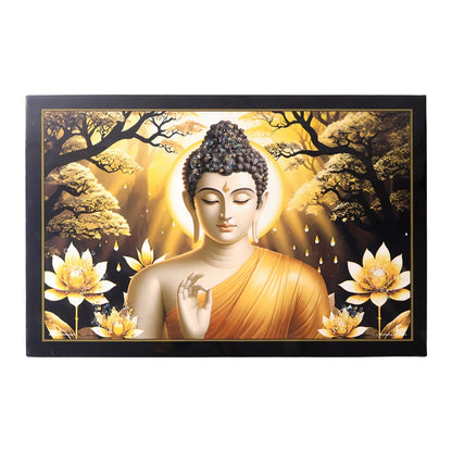 Decorative Lord Buddha Wall Painting With Wooden Frame Mix Design 45x30 Cm Approx (1 Pc) - Zidbik