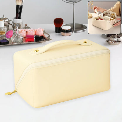 Premium Cream Travel Makeup Toiletry Organizer Pouch With Zipper Handle (1 Pc) - Zidbik