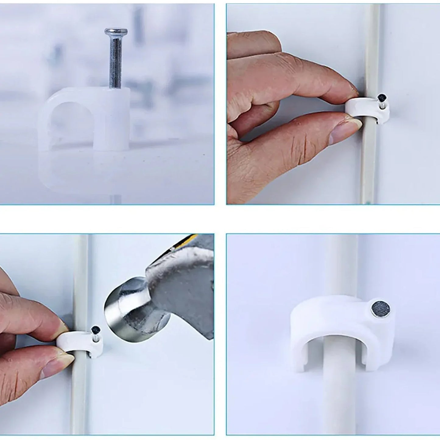 Wire Wall Clips Plastic Cable Clips Round Wire Pins With Steel Nail (20 Pcs Set) - Zidbik