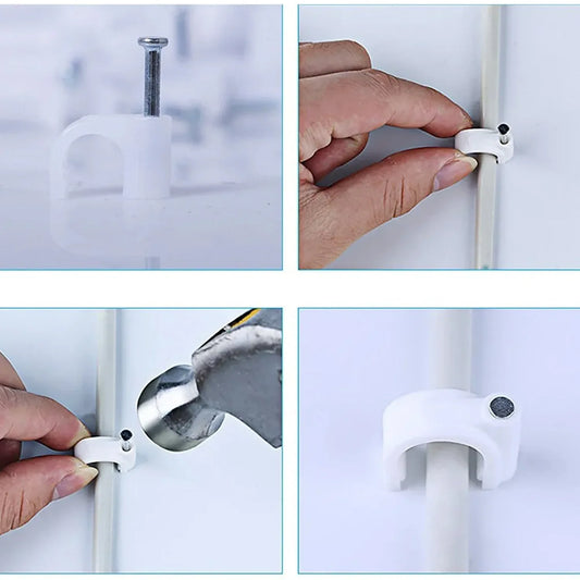 Wire Wall Clips Plastic Cable Clips Round Wire Pins With Steel Nail (20 Pcs Set) - Zidbik