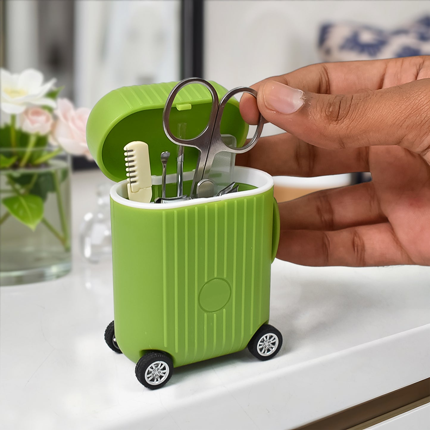 Manicure Kit Pedicure Tools For Feet Nail Clipper (8 Pcs Set  With Mini 4 Wheel Suitcase Trolley) - Zidbik