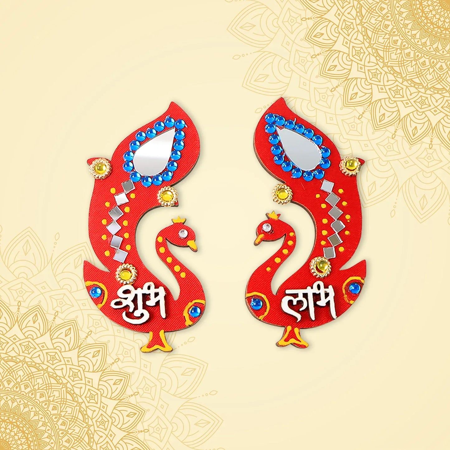Decorative Wooden Shubh Labh Wall Hanging (2 Pc) - Zidbik