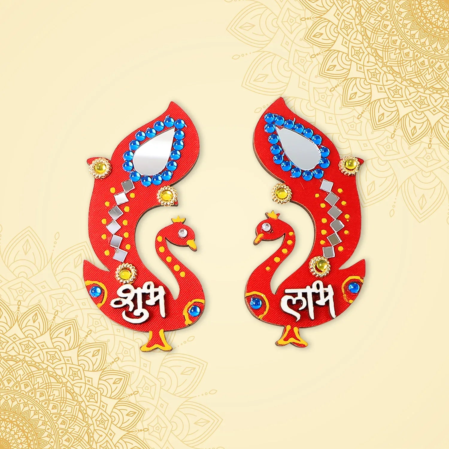Decorative Wooden Shubh Labh Wall Hanging (2 Pc) - Zidbik
