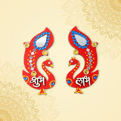 Decorative Wooden Shubh Labh Wall Hanging (2 Pc) - Zidbik