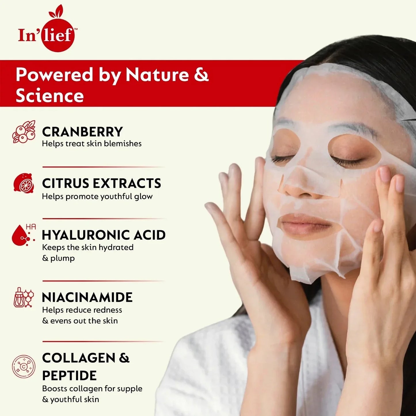 Inlief Vitamin C 0.5 Hydrating Brightening Facial Sheet Mask (1 Pc) - Zidbik