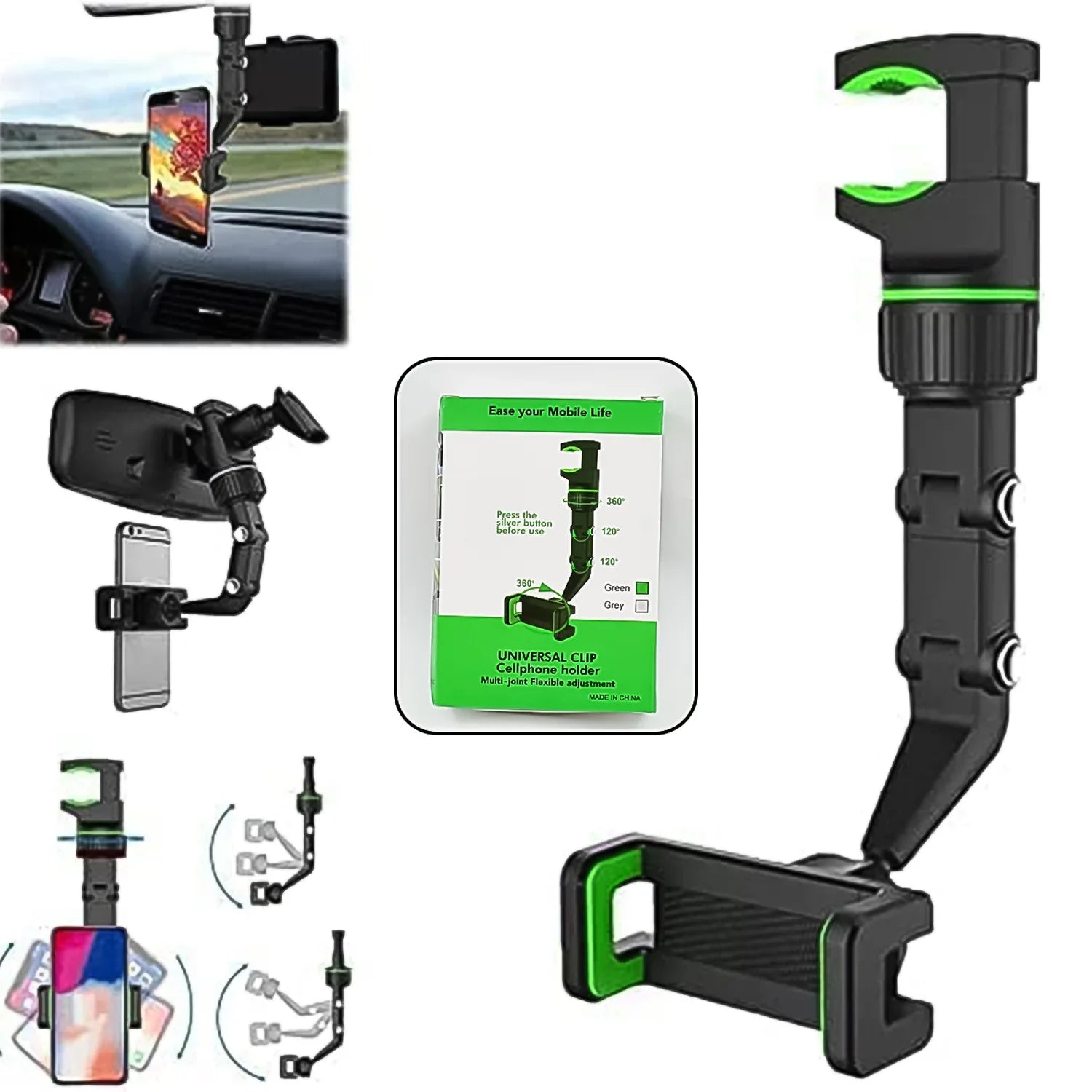 Multifunctional Car Rear View 360 Rotatable Mobile Holder - Zidbik