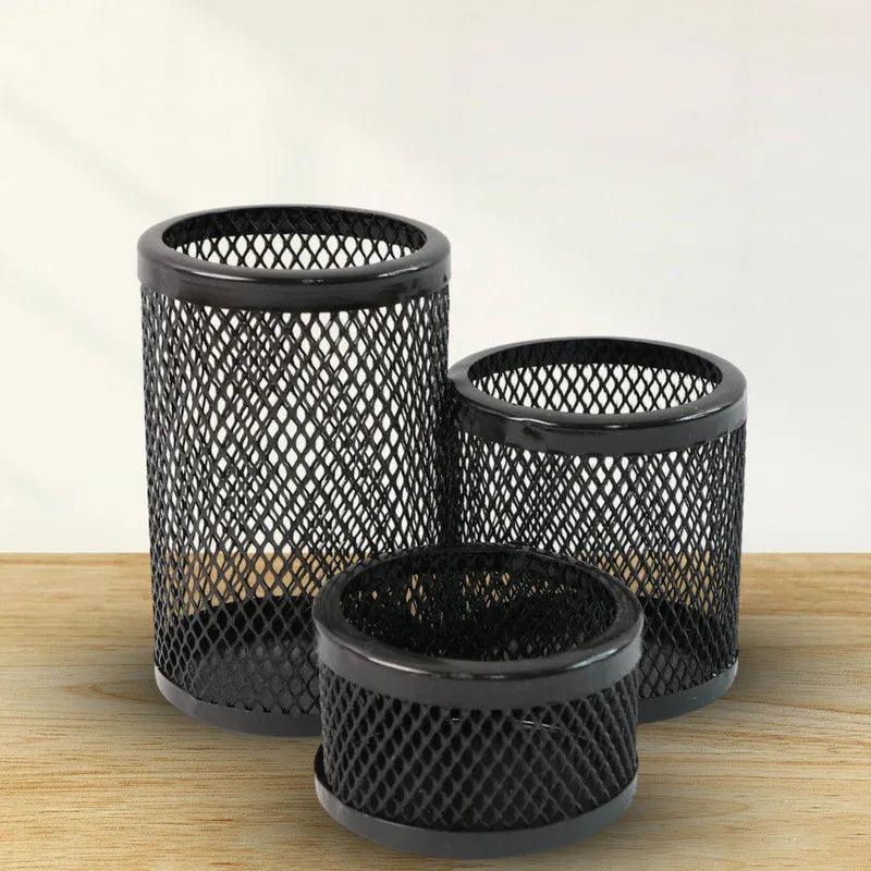Khyati Trio Metal Mesh Pen Stand 3-in-1 Round Desk Organizer Set - Zidbik