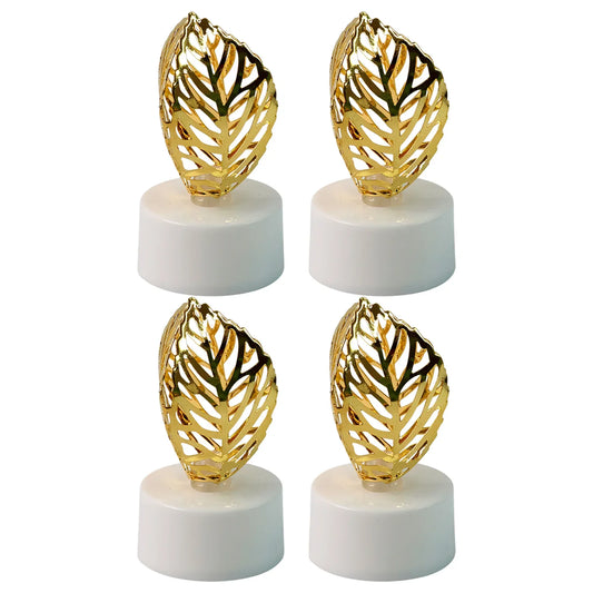 Decorative Golden Leaf Shaped Flameless Led Candles (4 Pc) - Zidbik