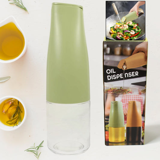 8214 Oil Dispenser 500ml Cooking Oil Dispensing Cruets Oil Bottle With Automatic Open Lid Kitchen Glass Oil Pot Cooking Oil Bottle For Kitchen Grilling Frying (500 Ml) - Zidbik