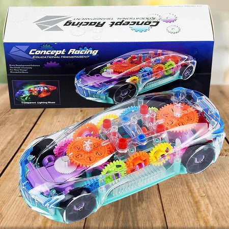 17793 Automatic 360 Degree Rotating Transparent Gear Concept Car With Musical And 3d Flashing Lights Toy For Kids Boys Girls (Multicolor Battery Not Included) - Zidbik