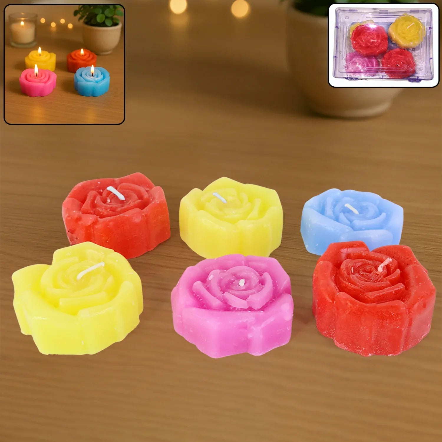 Rose Shaped Wax Candle Set (6 Pc) - Zidbik