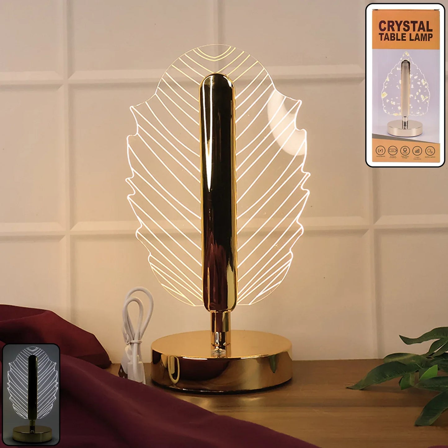 Premium Leaf Shape Crystal Table Lamp (1 Pc) - Zidbik