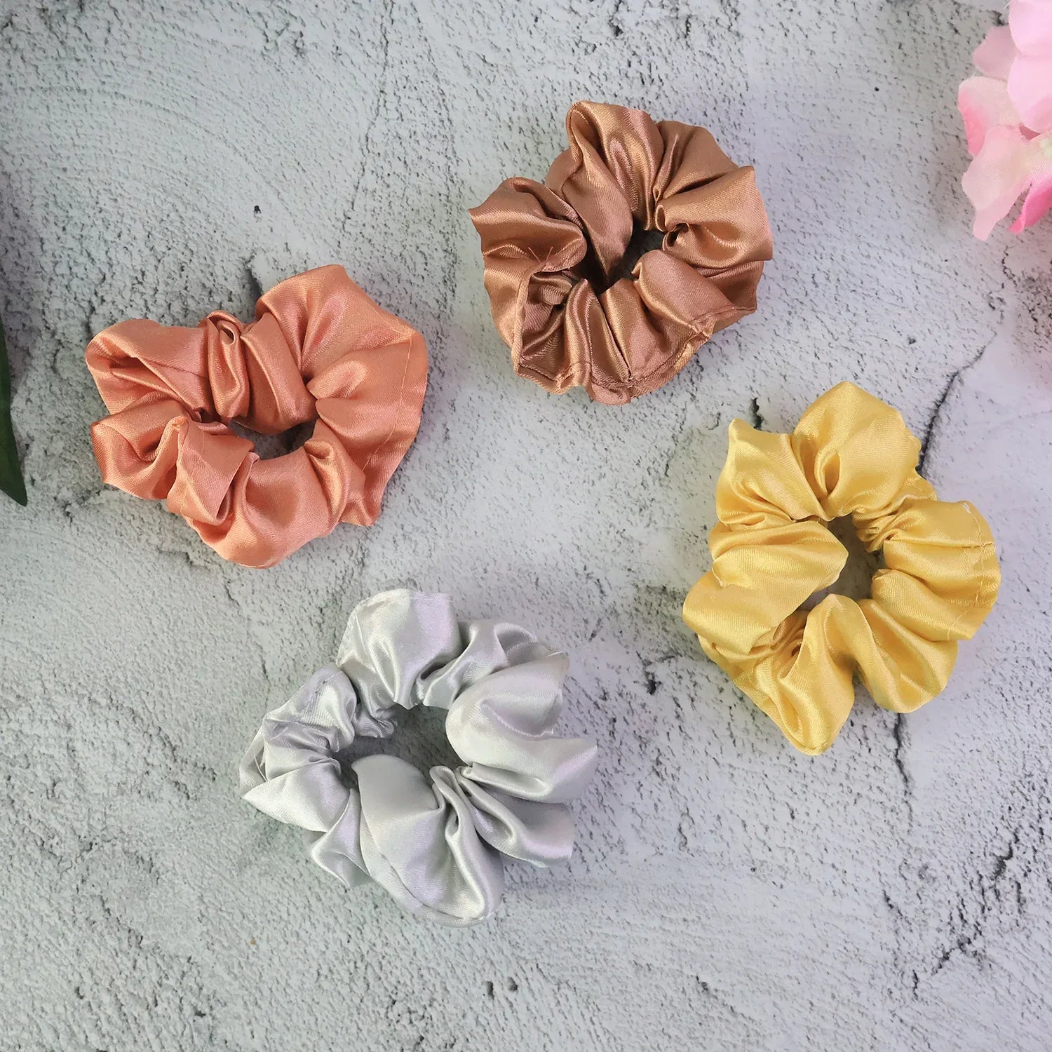 Premium Satin Hair Scrunchies Elastic Hair Ties For Women Girls (12 Pc) - Zidbik