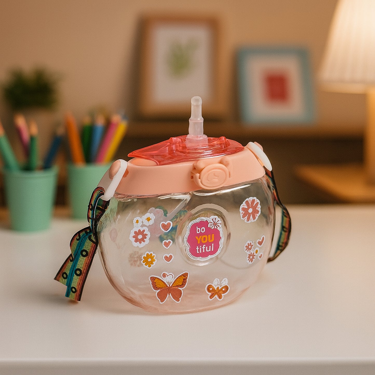 Round Belly Shape Kids Water Bottle (400ml  1 Set ) - Zidbik