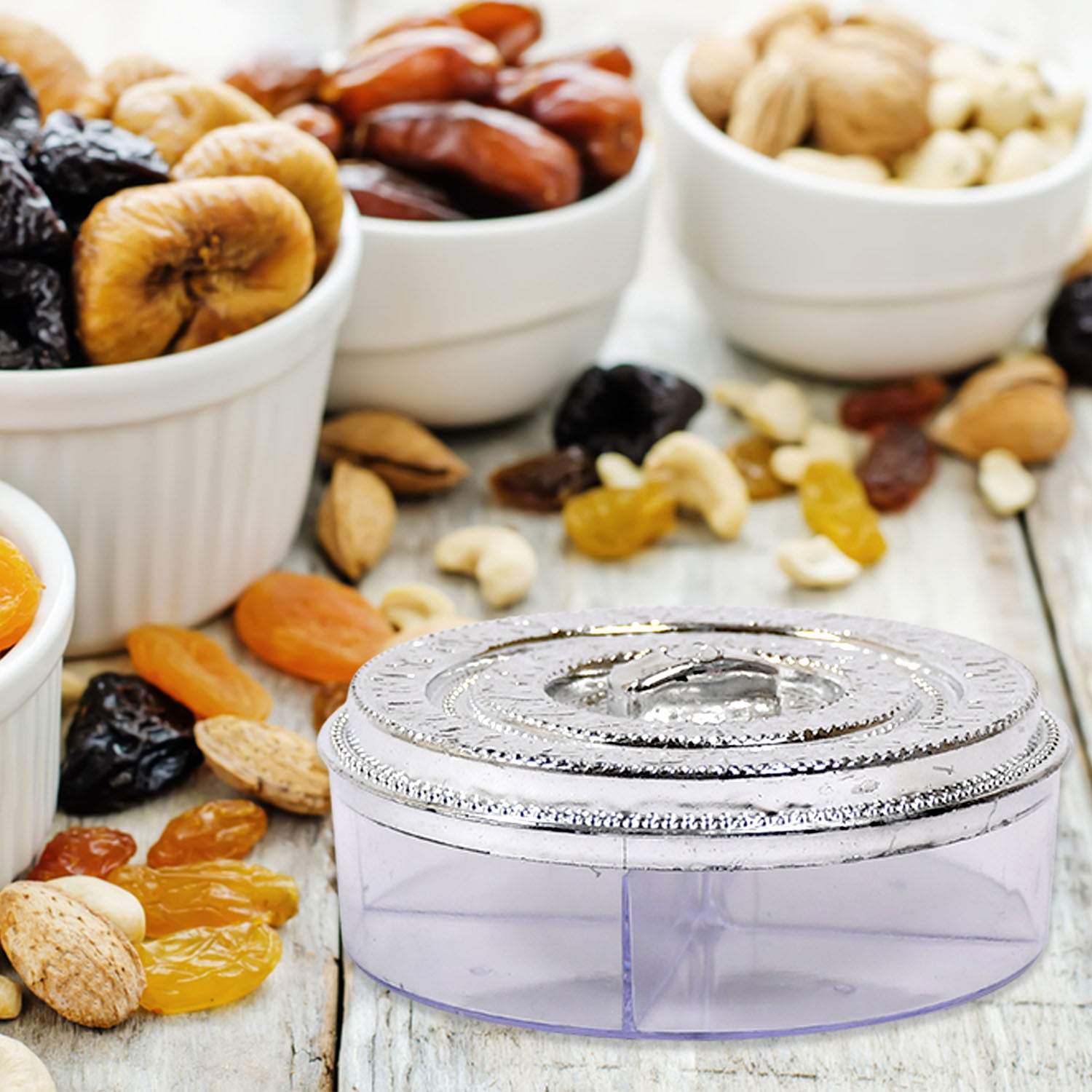 5268 Round Smiley Multi Purpose 4 Compartment Box For Home  Kitchen Use - Zidbik