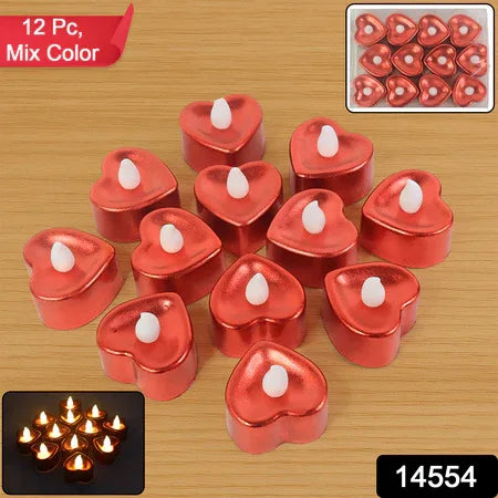 Heart Shaped Led Tea Light Candles (Mix Color 12 Pc) - Zidbik