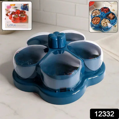 Lotus Shape Rotating Dry Fruit Snack Organizer Box With Compartments (1 Pc) - Zidbik