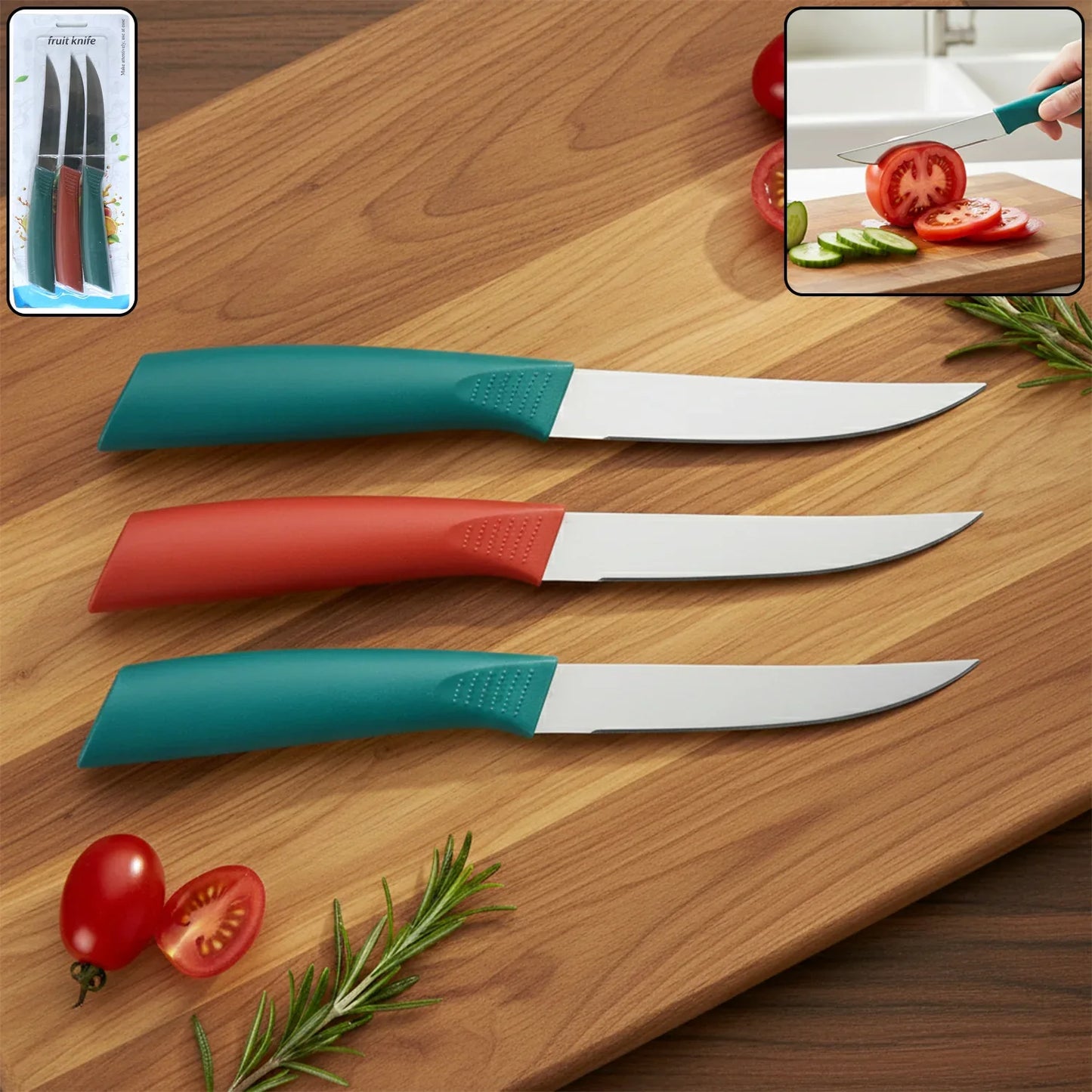 Multipurpose Stainless Steel Fruit Knife Set Of 3 - Zidbik