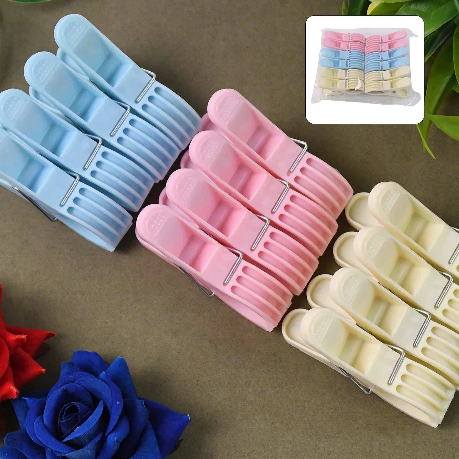 Plastic Cloth Clips (Multicolour) - Pack Of 12 - Zidbik