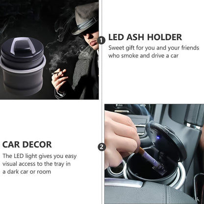 Portable Car Ashtray With Lid And Blue Led Light (1 Pc  With Color Box) - Zidbik