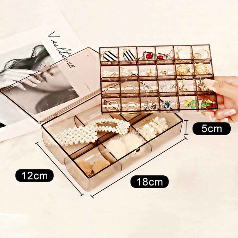 12829 2 Layer Acrylic Jewelry Storage Box Dustproof Earring Box Storage Box Portable Nail Art Storage Case 24-grid Small And 6-grid Big Case Makeup Vanity Box (1 Pc 30 Compartment) - Zidbik