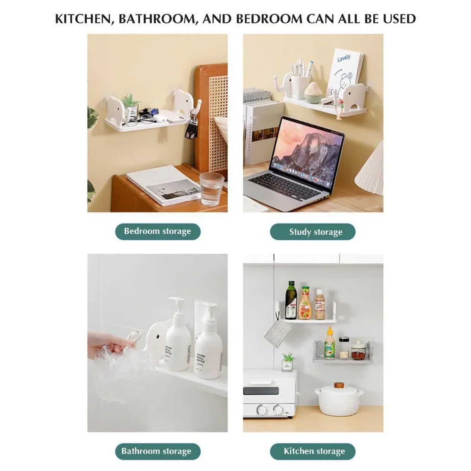 9272 Multifunctional Elephant Shaped Storage Shelf No Punching Wall Mounted Mini Storage Rack Creative Cute Elephant Shelf Organizer For Kitchen Bathroom Bedroom Study - Zidbik