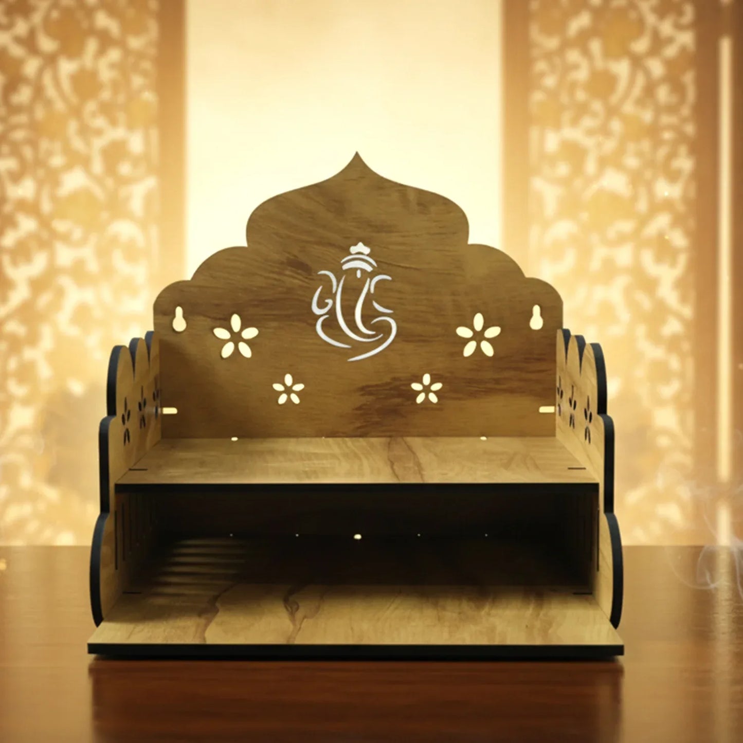 Wooden Temple Style Home Mandir Stand For Pooja - Zidbik